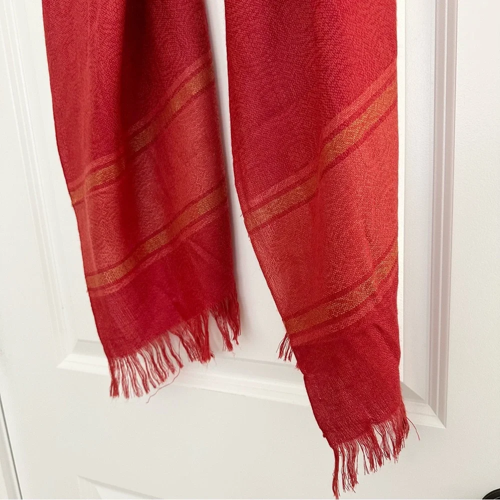 Red & Gold Lightweight Scarf With Fringe - Shawl / Wrap